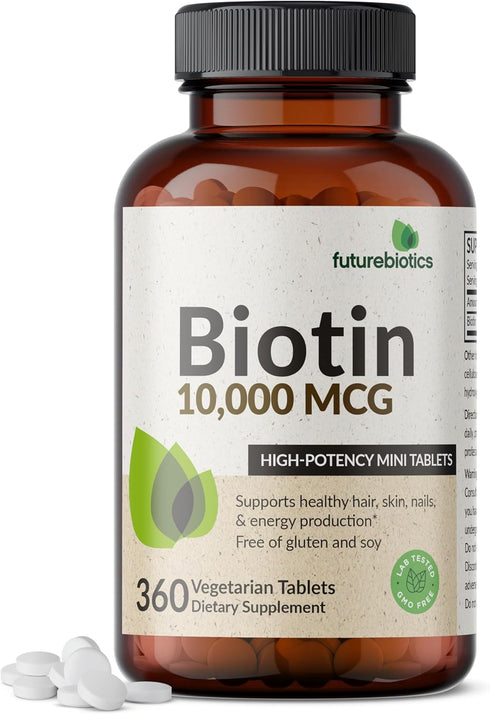 Futurebiotics Biotin 10,000 MCG High Potency Tablets Supports Healthy Hair, Skin & Nails & Energy Production, Non-GMO, 360 Vegetarian Tablets...