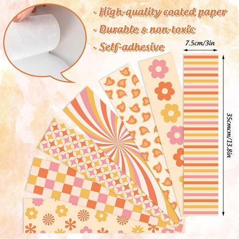 AnyDesign 72.3Ft Retro Groovy Bulletin Board Borders Boho Flower Checkered Heart Trim Borders Adhesive Border Stickers for Chalkboard Wall Decor, ...