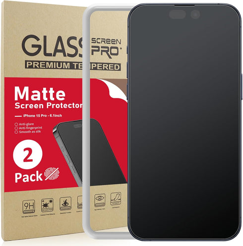 Ambison [2 Pack Matte Glass Screen Protector Designed for iPhone 15 Pro, Install Frame/Bubble Free/Anti-Glare&Fingerprint/Smooth as Silk, 9H Tempe...