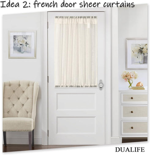 Light Beige Short Sheer Kitchen Curtains 36 inch Length Tier Curtains Rod Pocket Cafe Curtains Linen Like Privacy Semi Sheer Half Window Curtain f...