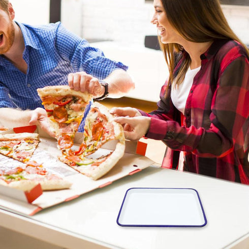 Ciieeo Enamelware Collection Blue Rim Solid White Enamel Baking Cookie Sheet Pan 26x18cm Enamel Baking Roasting Pan Tray Rectangular Serving Dish ...