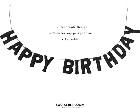 Happy Birthday Felt Fabric Banner | Black Birthday Garland | Reusable Birthday Decoration | Elegant Festive Birthday Party Supply (Black)...