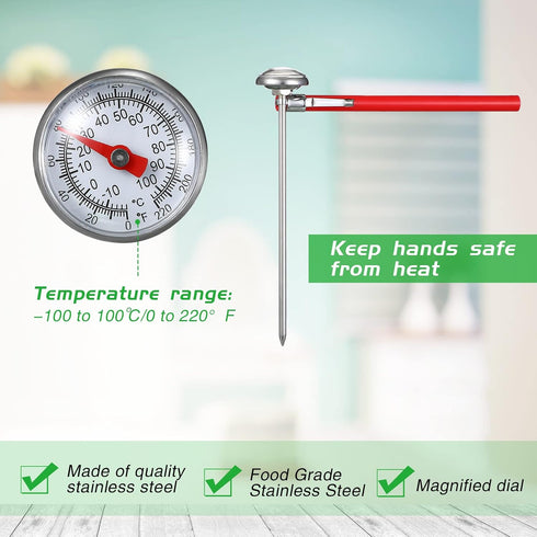 6 Pcs Stainless Steel Kitchen Thermometer with 5 Inch Long Stem 1 Inch Dial Thermometer Milk Frothing Food Thermometer for Oven Probe Meat Grill B...