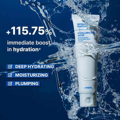 PLUSREAL Spring Water + Hyaluronic Acid Cream?Lightweight AM/PM Deep Hydrating Face Moisturizer for Sensitive Skin?Fragrance Free, Parabens Free, ...