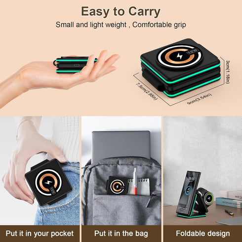 Foldable 3 in 1 Wireless Charging Station for Samsung Galaxy Z Fold6 Flip6 S24 S23 Ultra,Travel Charger for Samsung Multi Devices,15W Fast Wireles...