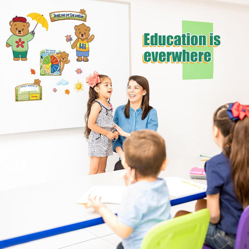 86 Pcs Weather Bulletin Board Set for Classroom 12 x 8 Inch Bear Dress Weather Chart Seasonal Bulletin Board Cutout Set Bulletin Board Decorations...