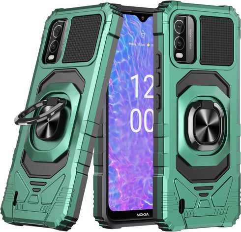 for Nokia C210 Case with Tempered Glass Screen Protector,Military Grade Heavy Duty Shockproof Protective Cover,with Ring Kickstand Full-Body Prote...