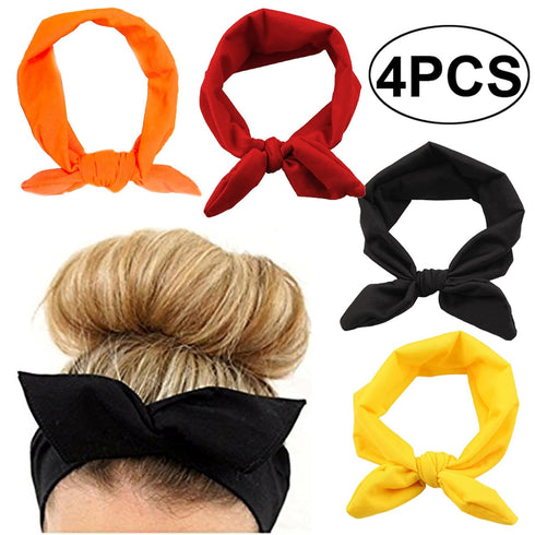 4PCS Women Elastic Bow Hairband Adult Turban Knotted Bunny Ears Headband Headdress Hair Accessories Headwrap...