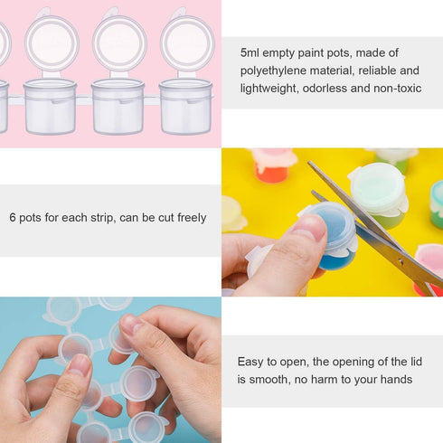 15 Strips 90 Pots Empty Paint Pots, YGAOHF 5ml/0.17oz Large Empty Paint Pots with Lids, Easy Open Acrylic Paint Container Paint Strips for Kids Cl...