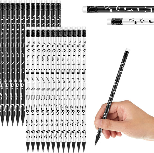 Music Note Pencils Music Pencils Music Themed Pencils Kids Musical Pencils Round White Black Pencils Woodcase Pencils with Eraser for School Offic...