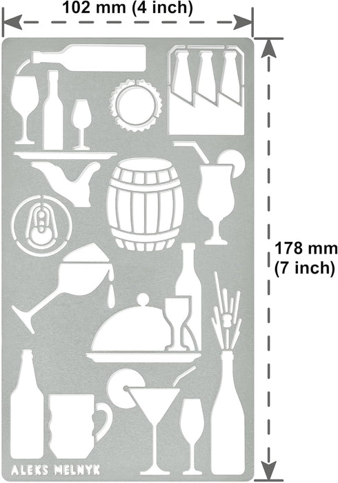 Aleks Melnyk No.24 Metal Journal Stencil, Drink, Alcohol, Beer, Wine Bottle, Stencil for Painting, Chalkboard, Template Wood Burning, Pyrography, ...
