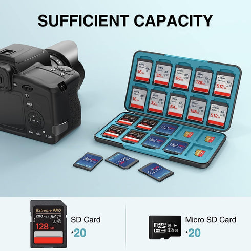 HEIYING SD Card Holder for Memory SD Card and TF Card, Portable SD Card Holder SD SDHC SDXC TF Card Storage with 20 SD Cards Slots & 20 Micro SD C...