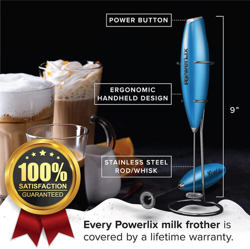 PowerLix Milk Frother Handheld Battery Operated Electric Whisk Foam Maker For Coffee, Latte, Cappuccino, Hot Chocolate, Durable Mini Drink Mixer W...