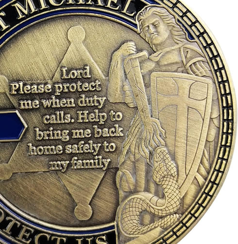 Police Challenge Coin Saint Michael Prayer Dog Tag Pendant Necklace...