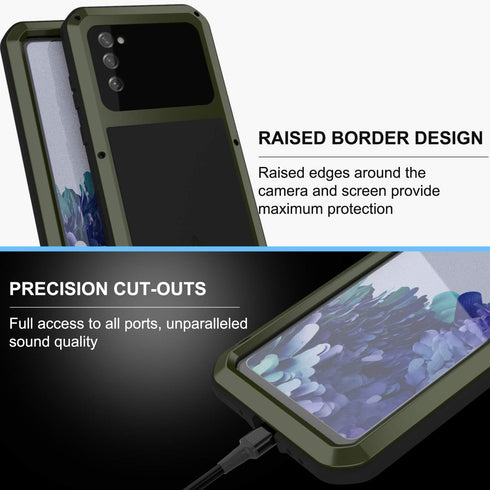 LOVE MEI Rugged Military Case for Galaxy S20 FE 5G - Heavy Duty, Shockproof, Dustproof, Scratch Proof, Metal & Silicone with Tempered Glass Protec...