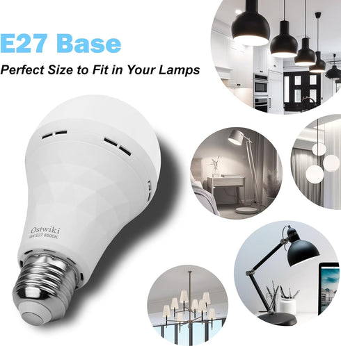 2 Pack Emergency Rechargeable Light Bulbs,Battery Operated Backup Light Bulb 9W E27 8500K 1200mAh White Equivalent Self-charging LED Light Bulbs f...