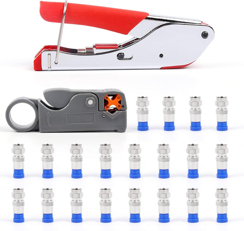 Knoweasy Compression Tool Kit - Coaxial Cable Crimper, Cutter with 20pcs Connectors - Professional Coax Tool Set for RG59/RG6 Coaxial Compression ...