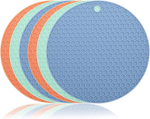 6 Pack Silicone Trivets for Hot Pots and Pans, Round Heat Resistant Multifunctional Mat for Kitchen Countertop (3 Colors, 7 Inches)...