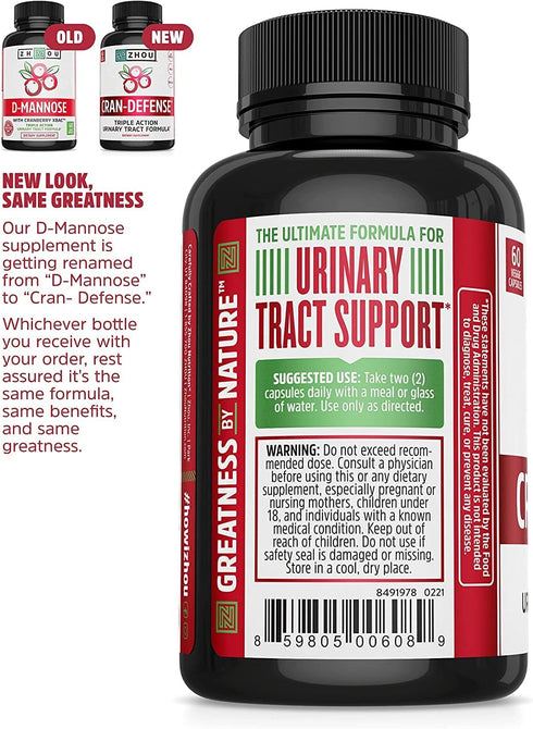 Zhou Nutrition Cran Defense, Cranberry Concentrate Urinary Tract Formula, Flush Out Impurities and Healthy Bladder Support, 3 in 1 Formula - Cranb...