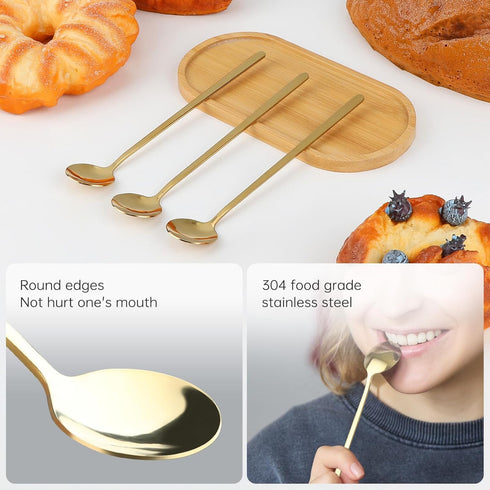 8PCS Coffee Spoons 6.7 Inches Round Stainless Steel Espresso Spoon, Gold Long Handle Stirring Tea Spoons, Coffee Bar Accessories for Dessert Cake ...