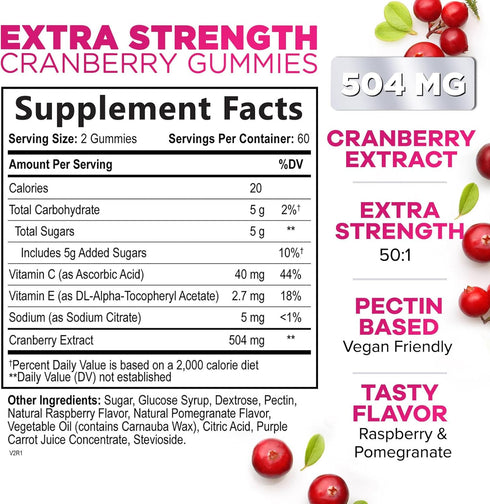 Cranberry Gummies - Urinary Tract Health Gummy + Vitamin C - 25,000mg - Triple Strength Cranberry Concentrate Extract Supplement Pills, Ultimate P...