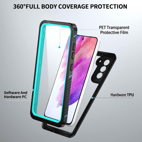 Ezanmull Waterproof Case for Samsung Galaxy S21 FE 5G, Built-in Screen Protector, Dustproof, Shockproof, Drop Proof, Rugged Full Body Cover for Sa...