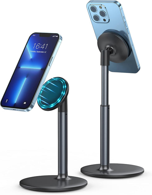 Magnetic Desk Phone Stand for iPhone 15 /14/13/12 - Phone Holder Dock with 360°Rotation, Height&Tilt Adjustable for Office/Home Compatible with iP...