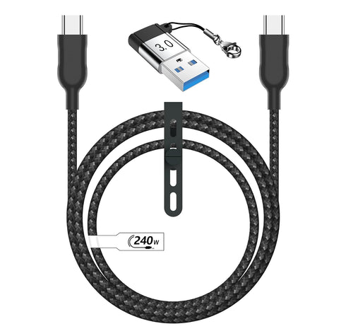 888 Type C Belt Cable 1ft Fast Charging USB C to USB C 240W, Data Transfer - with Type A to Type c 3.0 Adapter (Black)...