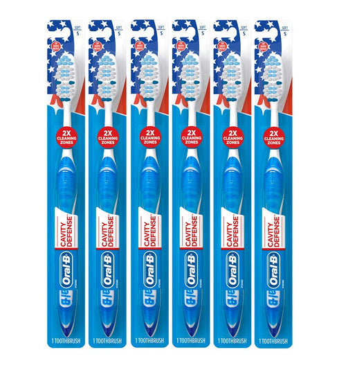 Oral-B Cavity Defense Toothbrush with Cup Shaped Bristles & Tongue Cleaner, Soft - Pack of 6...