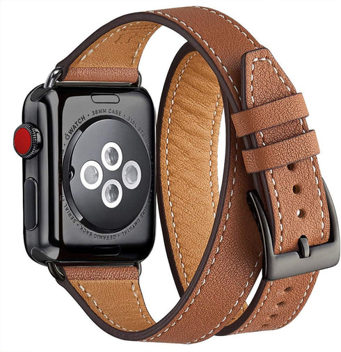 Bestig Bands Compatible with Apple Watch Band 40mm 41mm 38mm 42mm(Series 10) Women Men, Genuine Leather Double Tour Designed Slim Thin Strap for i...