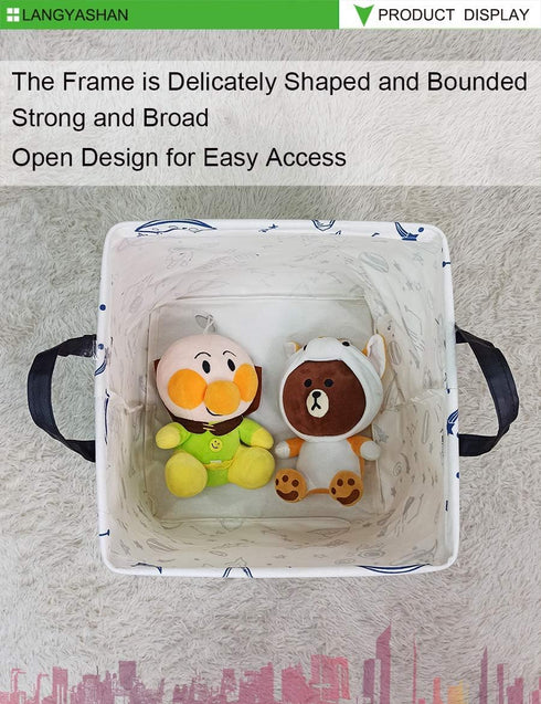 LANGYASHAN Square Storage Baskets Waterproof Canvas Children Laundry Nursery Hamper for Shelves Gift Baskets Toy Organizer Room Decor (Square spac...