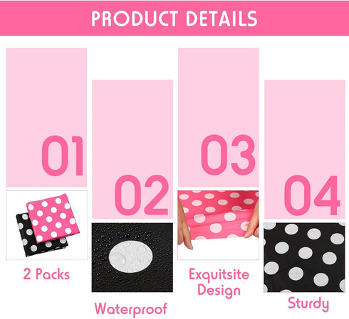 2 Pieces Polka Dot Tablecloth Polka Dot Plastic Tablecloth White Polka Dot Plastic Tablecloth 54 x 108 Inches Polka Dot Table Cover for Party Deco...