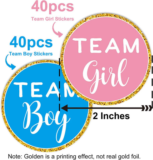 Gold Gender Reveal Stickers- 80 Pack Team boy and Team Girl Baby Shower Sticker Labels, Perfect Gender Reveal Party Supplies, 2 Inch....