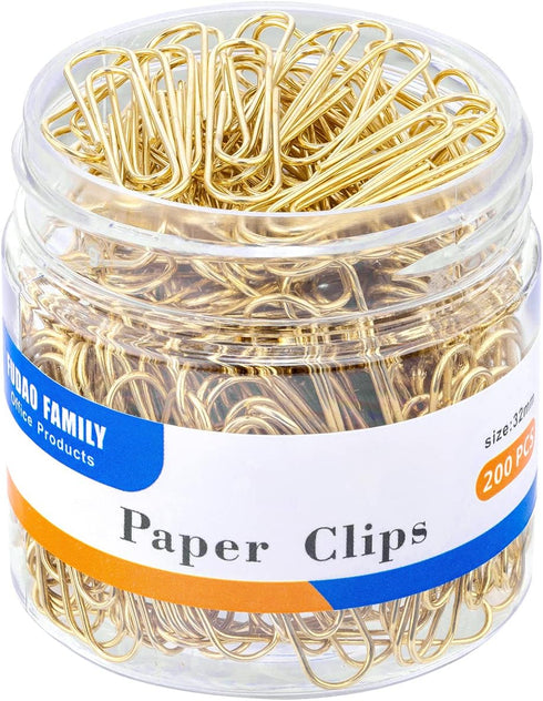 Medium Paper Clips, 200-Count, Paperclips, Gold Paper Clips, 1.3 Inch (32mm) Paper Clip...