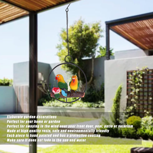 Hanging Parrot Sculpture, Parrot Statue On Metal Ring Garden Bird Hanging Chain Statue Decor for Patio Home Garden...