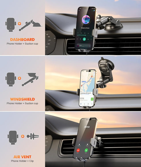 Wireless Car Charger Mount Auto Clamping, 15W Fast Charging Car Phone Holder Charger for Dash Windshield Vent Compatible with iPhone 15 14 13 12 P...