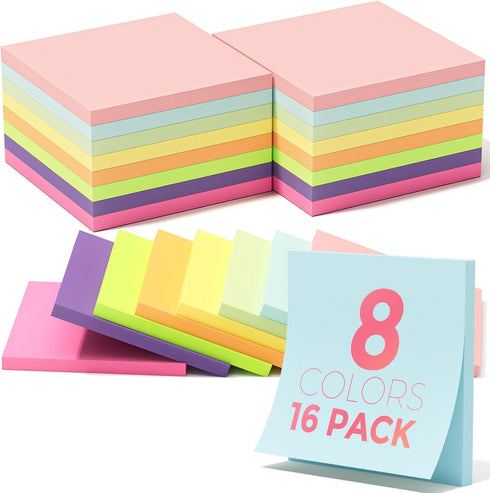MaxGear Sticky Notes 3x3, 16 Pads Colorful Sticky Pads, Strong Adhesive Self-Stick Note Pads, Super Sticking Power Memo Pads, Leave Reminders Stic...