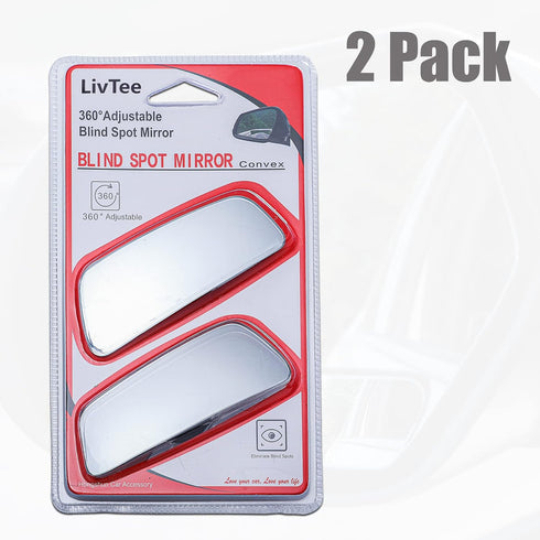 LivTee Blind Spot Mirror, Rectangular Shaped HD Glass Frameless Convex Rear View Mirror with wide angle Adjustable Stick for Cars SUV and Trucks, ...