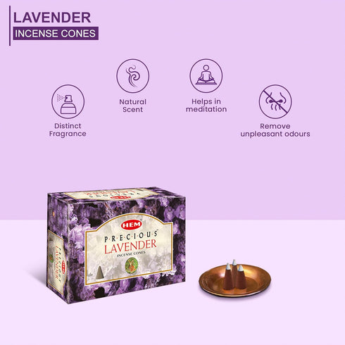 HEM Precious Lavender Incense Cones - Pack of 12 - 120 Count - HEM Incense of India...