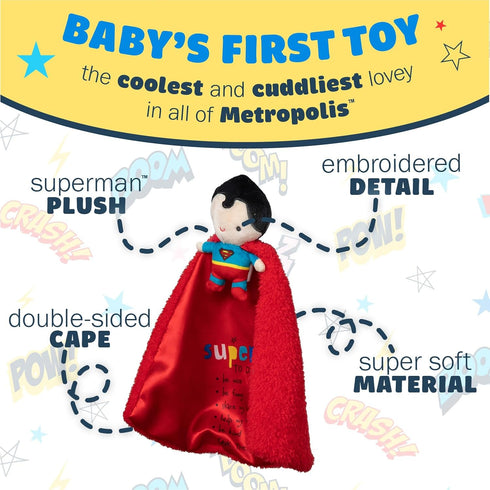 Kids Preferred DC Comics Superman Lovey Security Blanket, Soft Huggable Dark Knight Plush Lovey Toy for Baby and Infant Boys and Girls, Textured B...