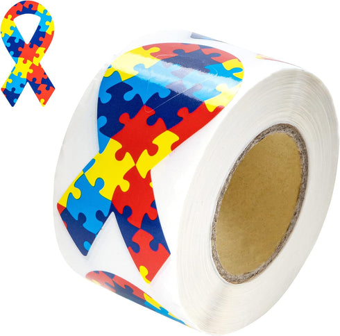 250 Autism Ribbon Shaped Stickers for Autism/Asperger's Awareness - Perfect for Events, Support Groups, Fundraisers and More!...
