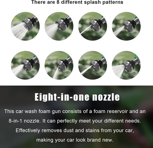 Car Wash Nozzle, High Pressure Water Garden Hose Nozzle with 8 Watering Patterns, Foam Sprayer with Soap Dispenser Bottle for Car Washing, Waterin...