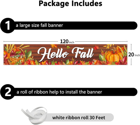 Probsin Happy Fall Banner 120"x 20" Decorations Outdoor Thanksgiving Decor Autumn Party Supplies Wooden Hello Fall Pumpkin Mushroom Harvest Welcom...