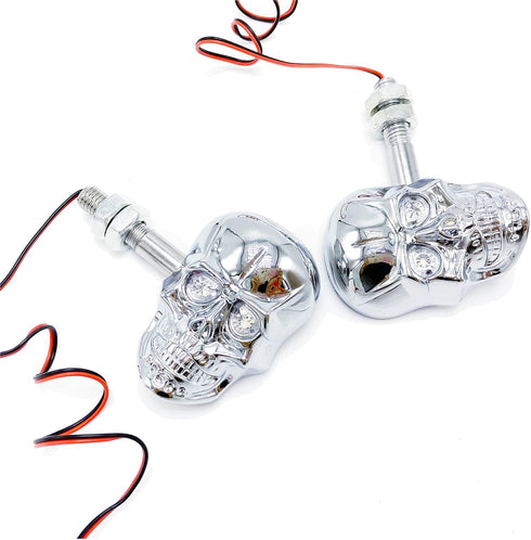 Motorcycle 10mm Screw Skull Head LED Amber Turn Signal Indicator Light (Chrome)...