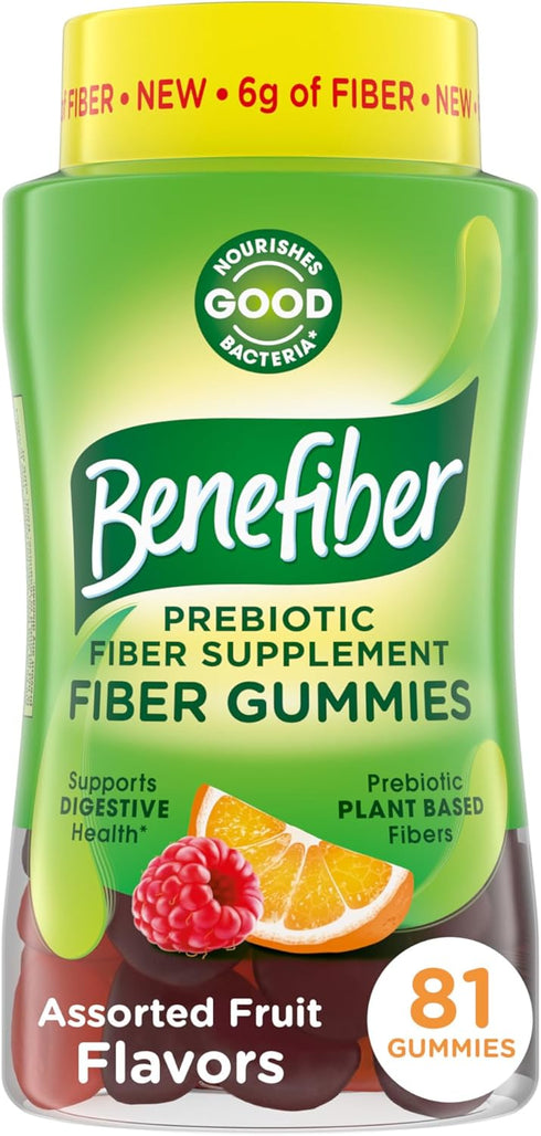 Benefiber Prebiotic Fiber Supplement Gummies for Digestive Health, Assorted Fruit Flavor - 81 Count...