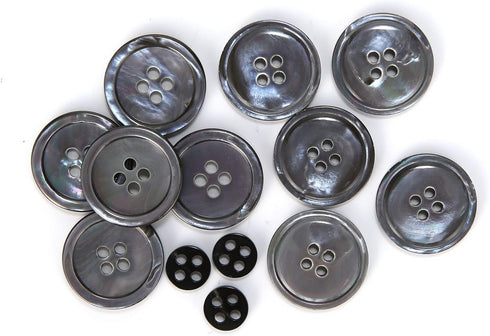 Shell(Mother of Pearl) Button for Suits, Blazers, Coats, Pants, Activity Wears. Dark Grey Color/3 Sizes as 1 Pack(36pcs Shell Buttons+12pcs Inner ...