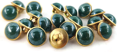 Deep Green Resin Sewing Buttons Brass Metal Base with Shank 30 Pcs - 10mm, 13/32"...