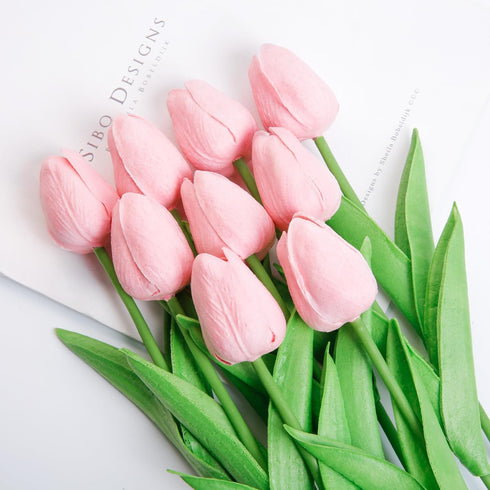 Artificial PU Tulips 10Pcs Real Touch Fake Flower Arrangement Bouquets for Home Office Wedding Decoration (Pink)...