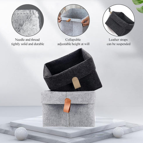 Felt Storage Basket, Folded Closet Storage Bins Large Capacity Cube Storage Bin with Hanger, Multifuctional Storage Bins for Shelves, Clothing, Bo...