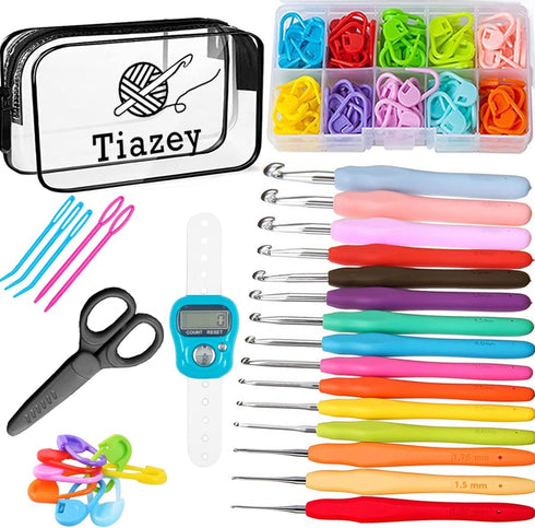 15 Size Crochet Hooks Set,Ergonomic Soft Grip,Crochet Hooks with Case for Arthritic Hands,Yarn Crochet Kit for Beginners,Crochet Needles with 120p...